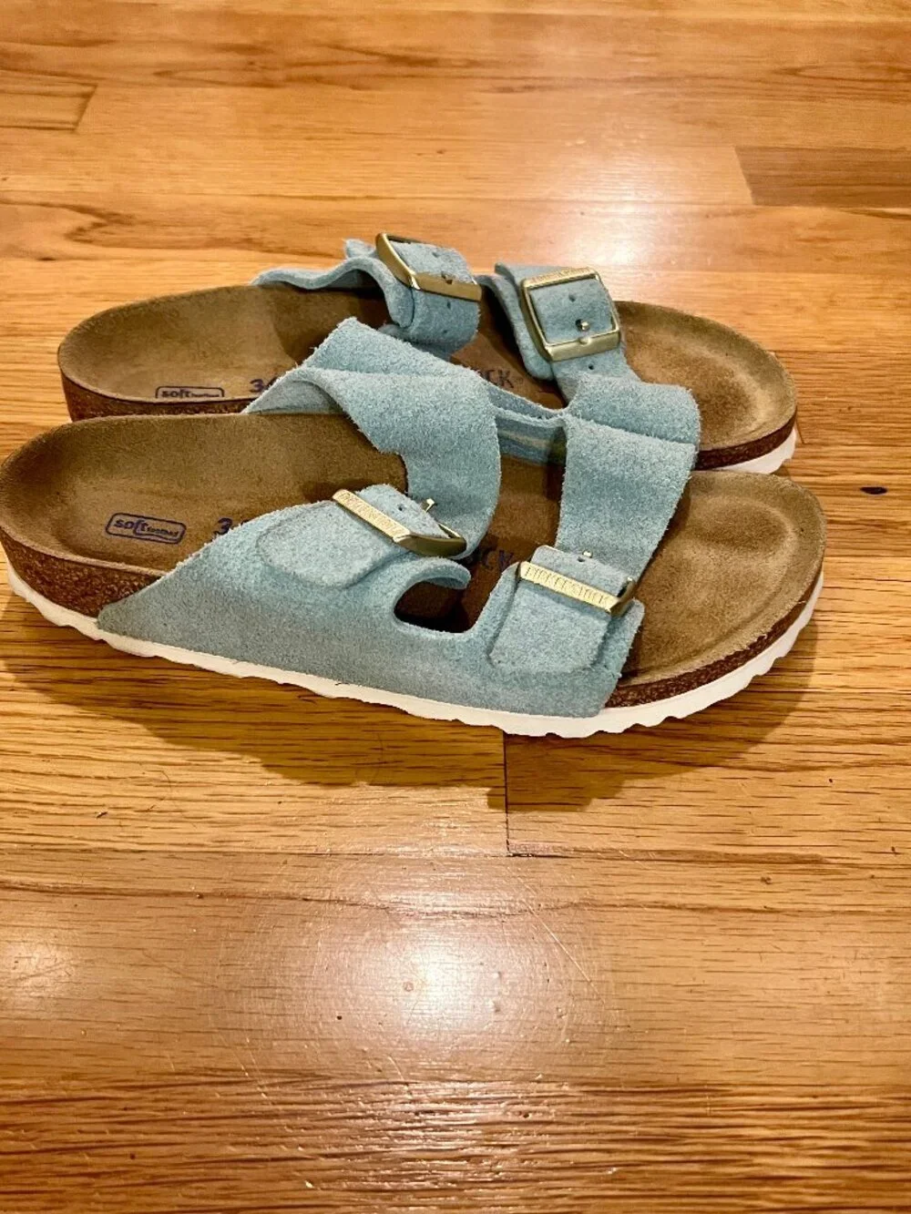 GUC Women's Birkenstock Arizona Blue Suede Sandals Shoes Size 36 N or 6 Narrow